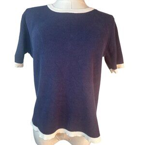 2/$30 ZARA Knit Womens Crew Neck Short Sleeve Top Navy & White Medium Sweater
